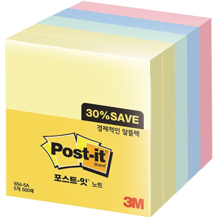 포스트잇 노트 알뜰팩 654-5A (76 X 76mm/5패드)