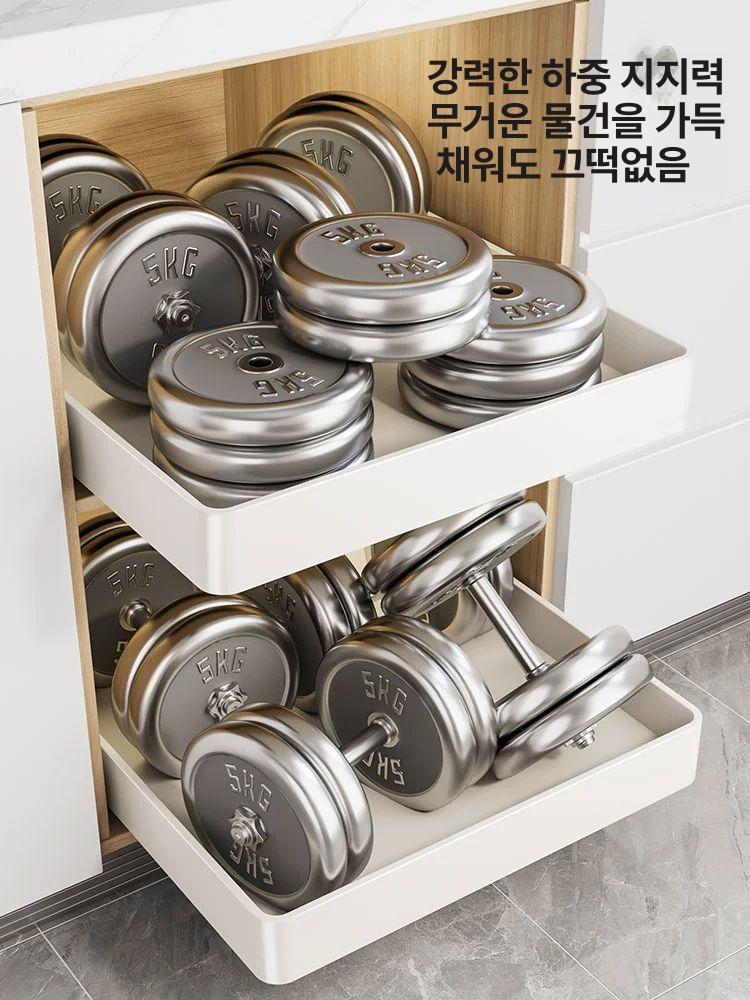 레일형 슬라이딩선반 주방 서랍형 다용도선반 공간활용 정리함 슬라이드 코너 - 상세 이미지 4