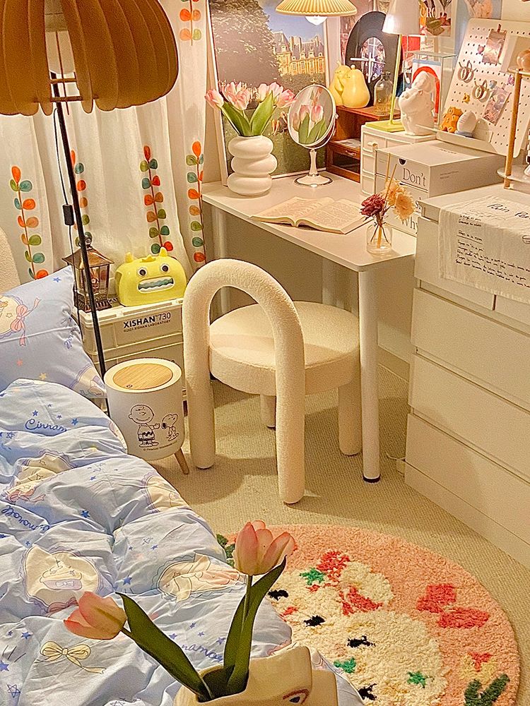 패브릭 화장대의자 벨벳 디자인 인테리어 침실 엔틱 럭셔리 램스울 클래식 북유럽풍 - 상세 이미지 2