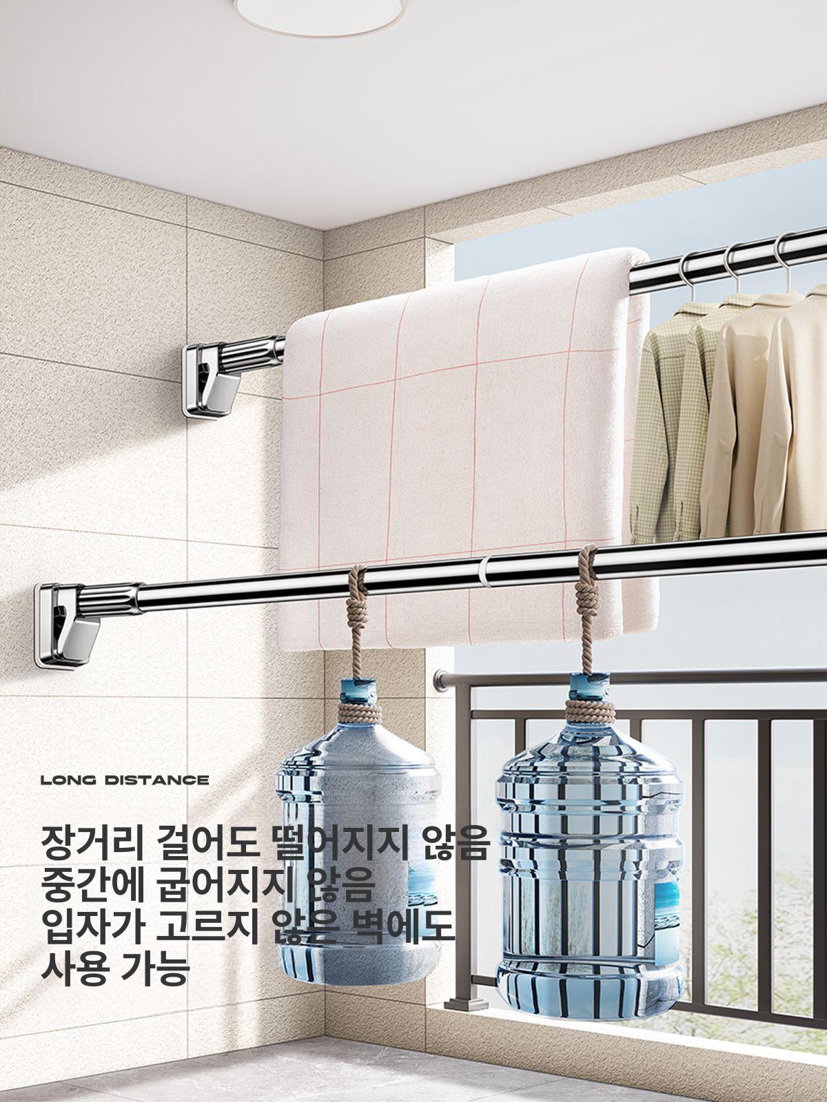 공간활용 베란다건조대 일자형 베이직 빨랫대 간편한 이불건조대 이중봉 빨래건조대 - 상세 이미지 3