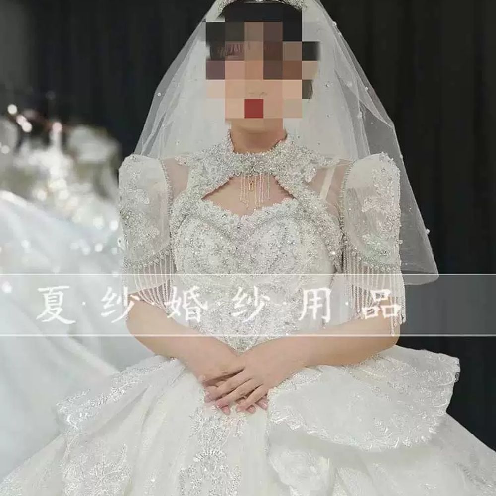 반팔 드레스볼레로 새틴 벌룬 퍼프 시스루 케이프 플라워 색상 웨딩볼레로 레이스 - 상세 이미지 5