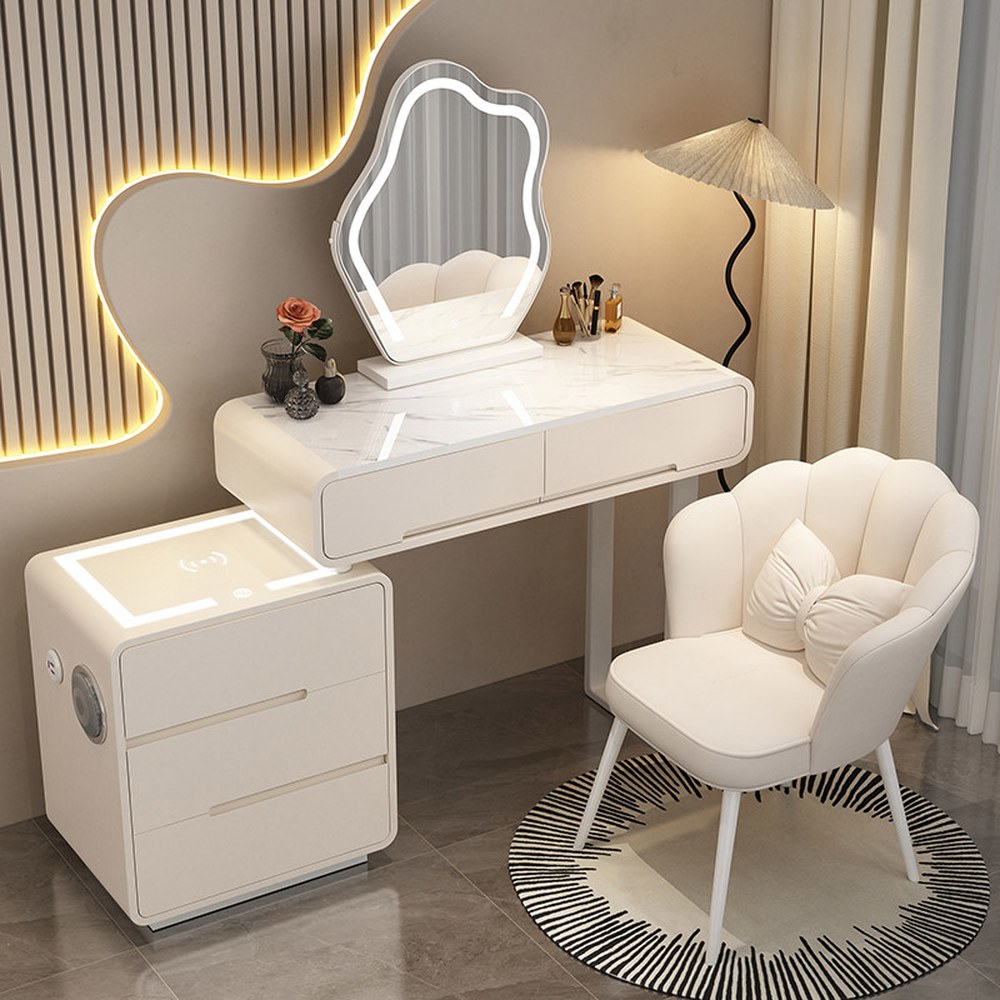 곡선 LED 조명 침실 화장대 세트 북유럽화장대 네추럴 화장대세트 심플 벽부착 800mm - 상세 이미지 3