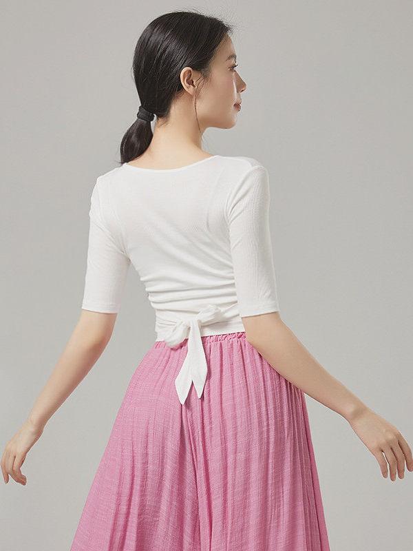발레 상의 댄스복 연영과복 반팔 한국무용 레오타드 라인 무용복 긴팔 - 상품 이미지