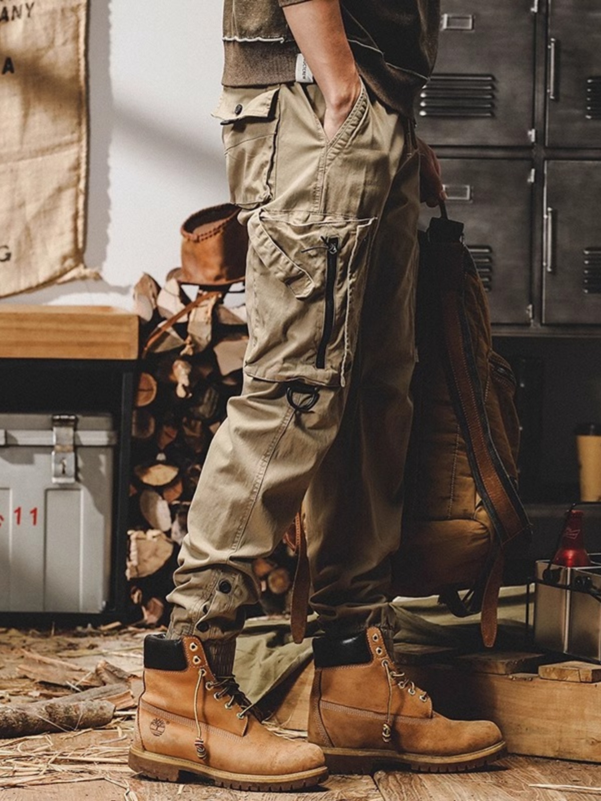 스프릿 카고팬츠 슬림핏 남성 주머니 남자 캐주얼 워싱 슬랙스 포켓 신축성 - 상세 이미지 2