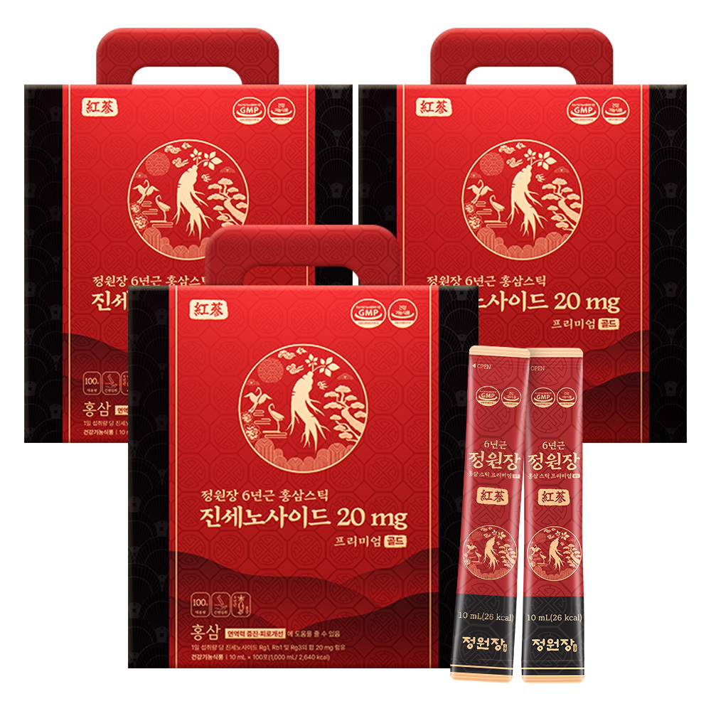 정원장 6년근 홍삼 스틱 프리미엄 골드 진세노이드액 1kg, 3개 - 상품 이미지