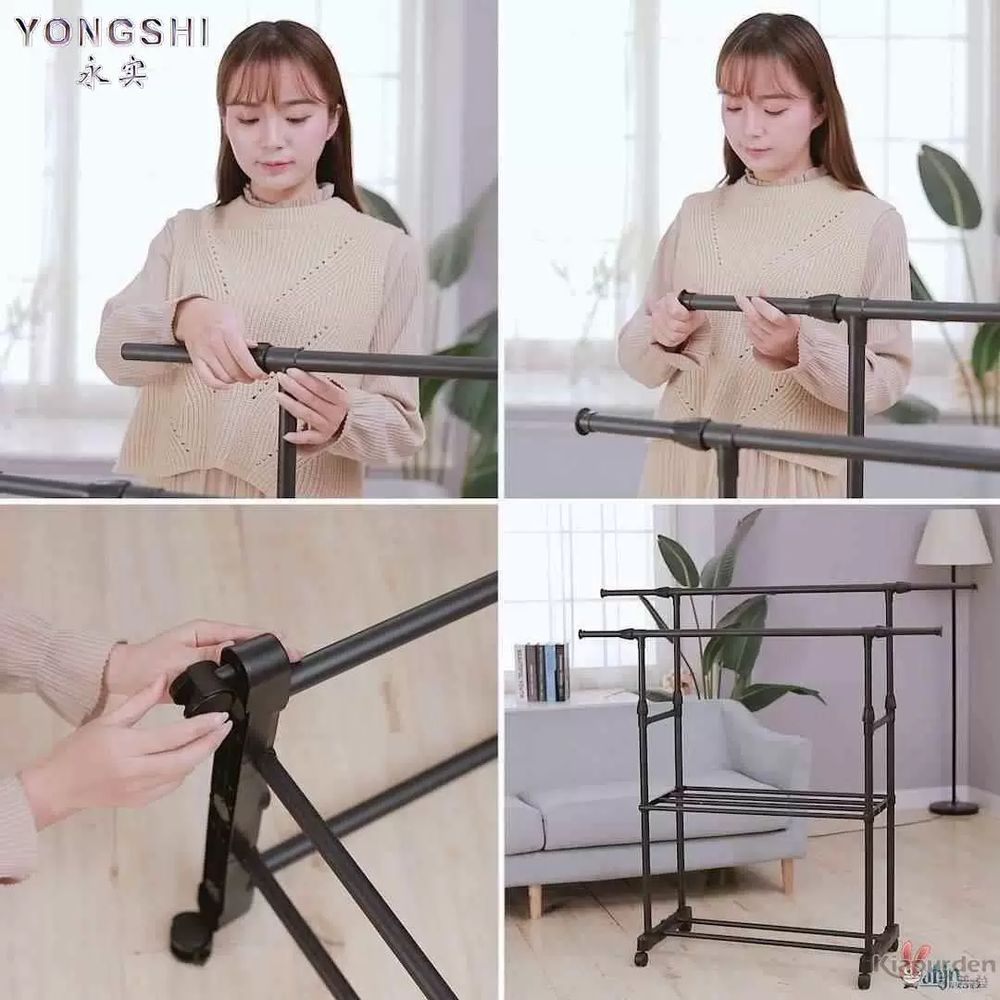 이중 행거 스탠드형 철제 걸이 거치대 인테리어 파이프 원룸 안방 선반 옷장 수납 - 상세 이미지 5