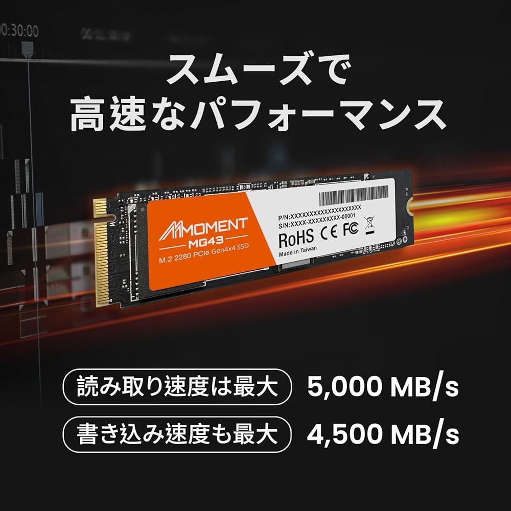 MMOMENT MG43 500GB M.2 2280 PCIe Gen4 NVMe 1.4 내장 SSD, 솔리드 스테이트 드라이브, 읽기 속도 최대 5000MB/s 스토리지 PC, 노트북 - 상세 이미지 2