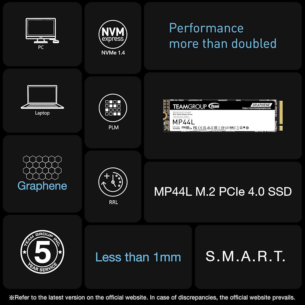 TEAMGROUP MP44L 500GB SLC 캐시 NVMe 1.4 PCIe Gen 4x4 M.2 2280 노트북 및 데스크톱 SSD(R /W 속도 최대 5000 /2500MB/s - 상세 이미지 3