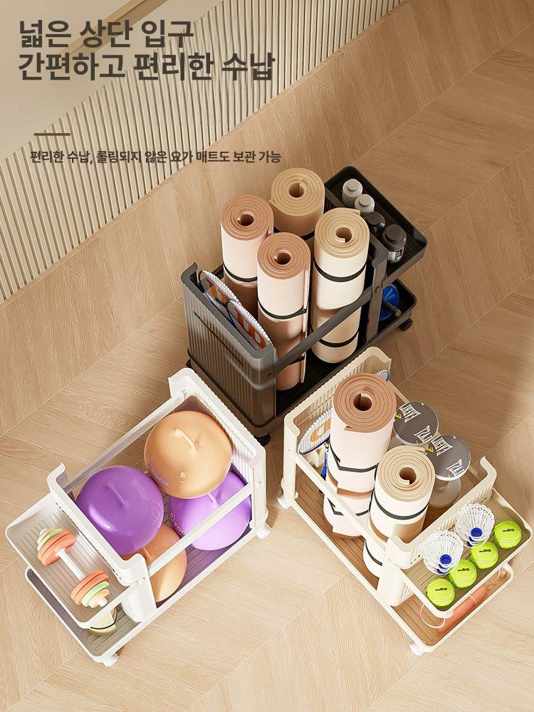 운동 요가매트수납함 홈트레이닝 거치대 헬스용품 바구니 보관 정리박스 바스켓 바퀴 - 상세 이미지 5
