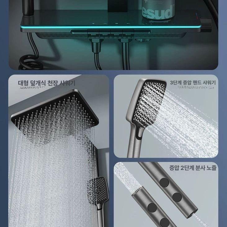 스마트 해바라기샤워수전 호텔 온도표시 디지털 크롬 샤워실 헤드 온도조절 전신샤워 - 상세 이미지 3