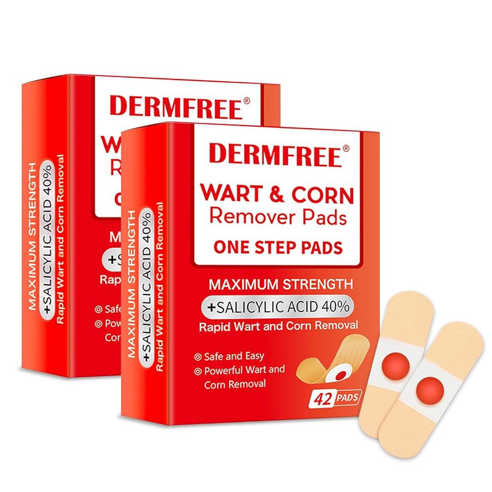 발과 발가락을 위한 DERMFREE 옥수수 제거 패드, 살리실산 40 , 빠르게 작용하는 사마귀 및 붕대로 최대 강도의 처리 42회 완료 84 Count - 상품 이미지