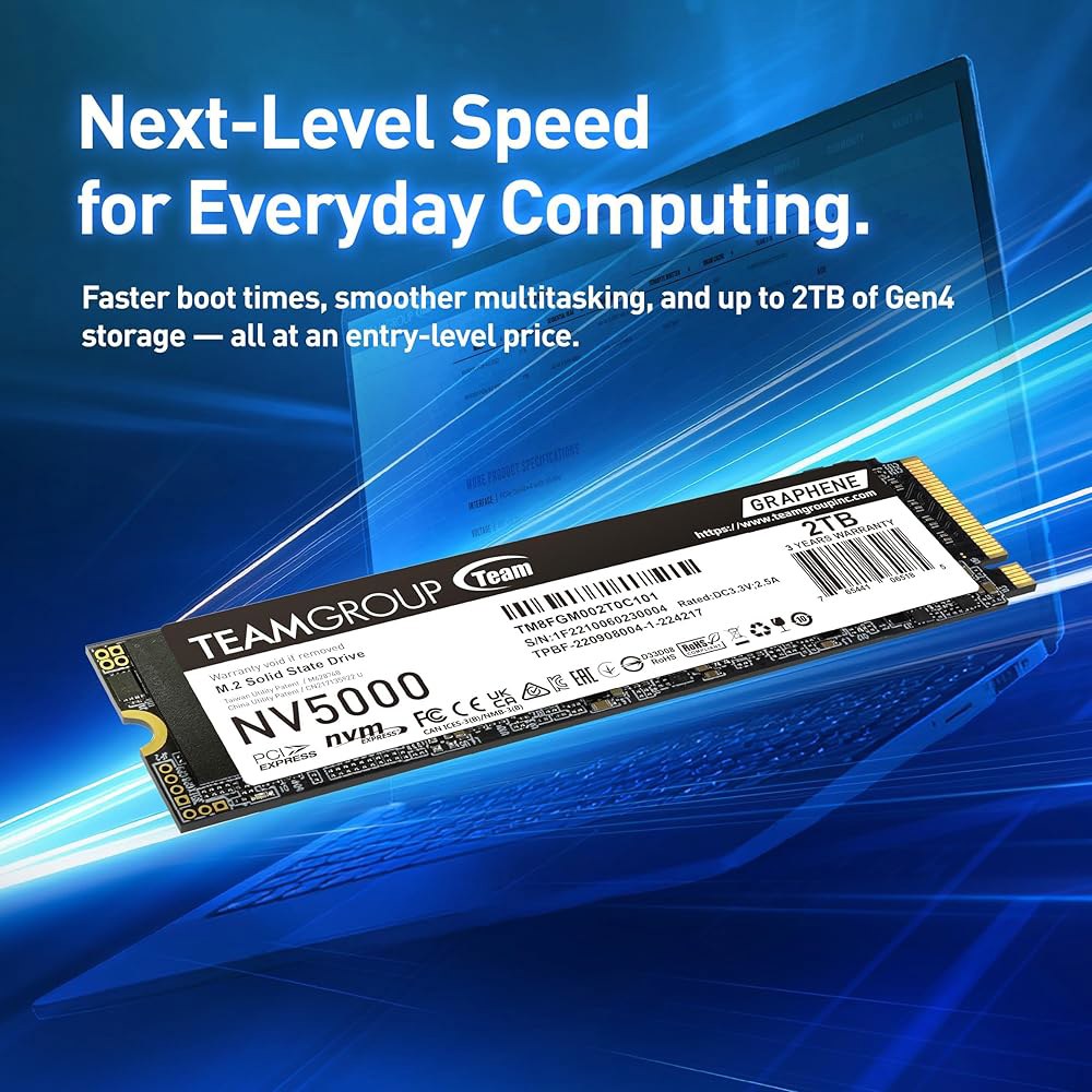 팀그룹 NV5000 500GB SLC 캐시 NVMe PCIe Gen4x4 M.2 2280 노트북, 데스크톱 SSD 읽기/쓰기 속도 최대 4500 / 1800MB /s TM8FGM5 - 상세 이미지 2