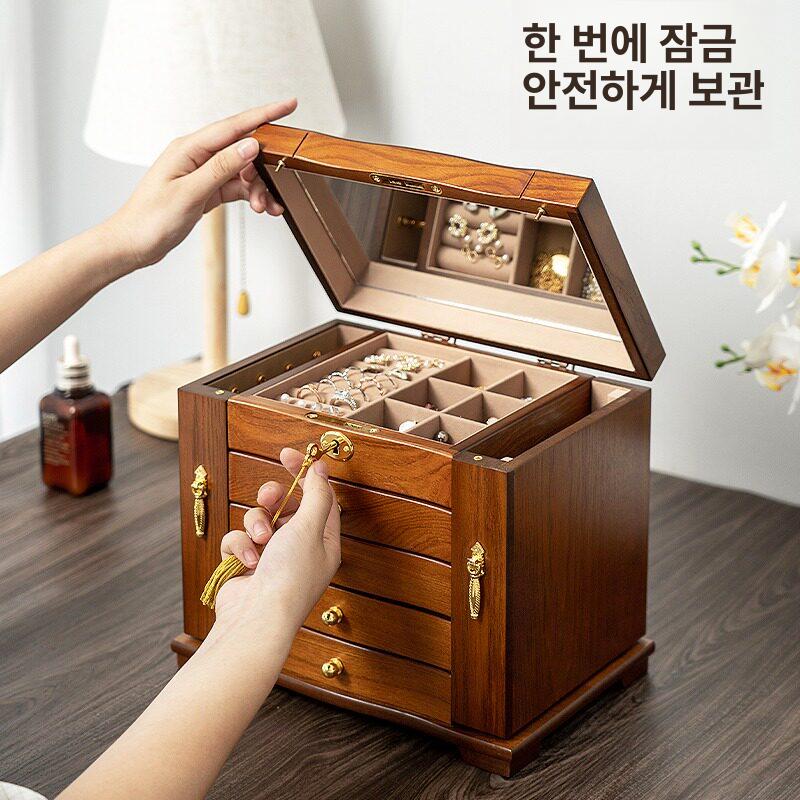 원목 보석함 주얼리박스 빈티지 상자 다층 악세사리보관함 원목보석함 악세사리 디자인 나무 - 상세 이미지 2