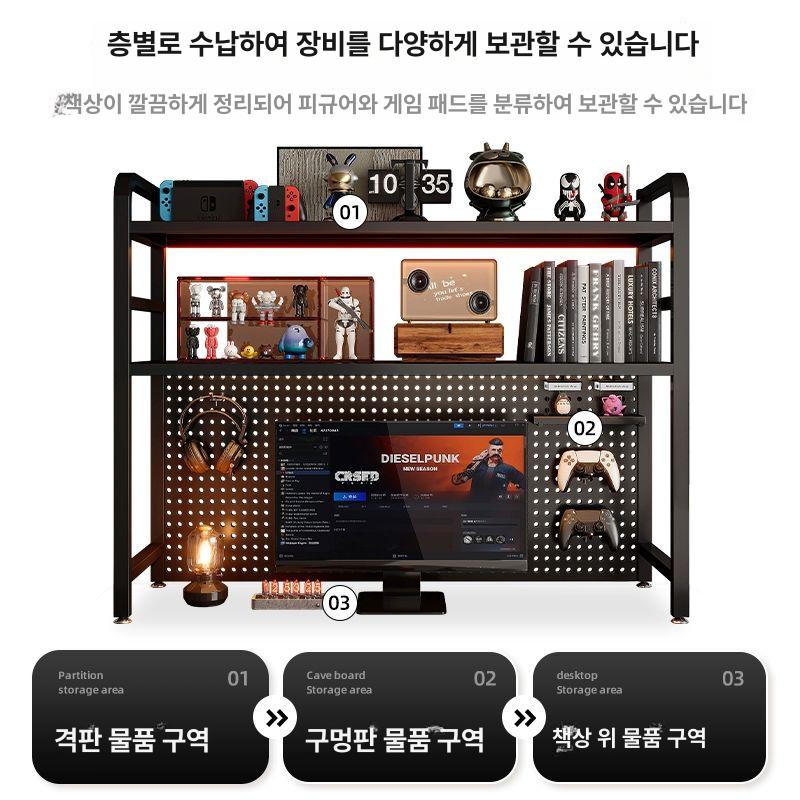 책상 위 수납 선반 타공판 철제 정리장 사무실 책장 간이 책상 세트 - 상세 이미지 2