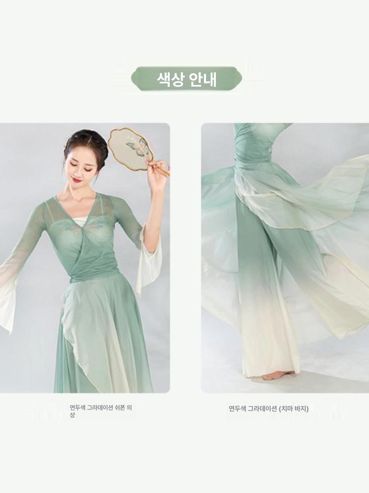 여성 고전무용 연습복 상의 중국풍 공연의상 슬림핏 탄력 주름스커트 무용복 - 상세 이미지 5