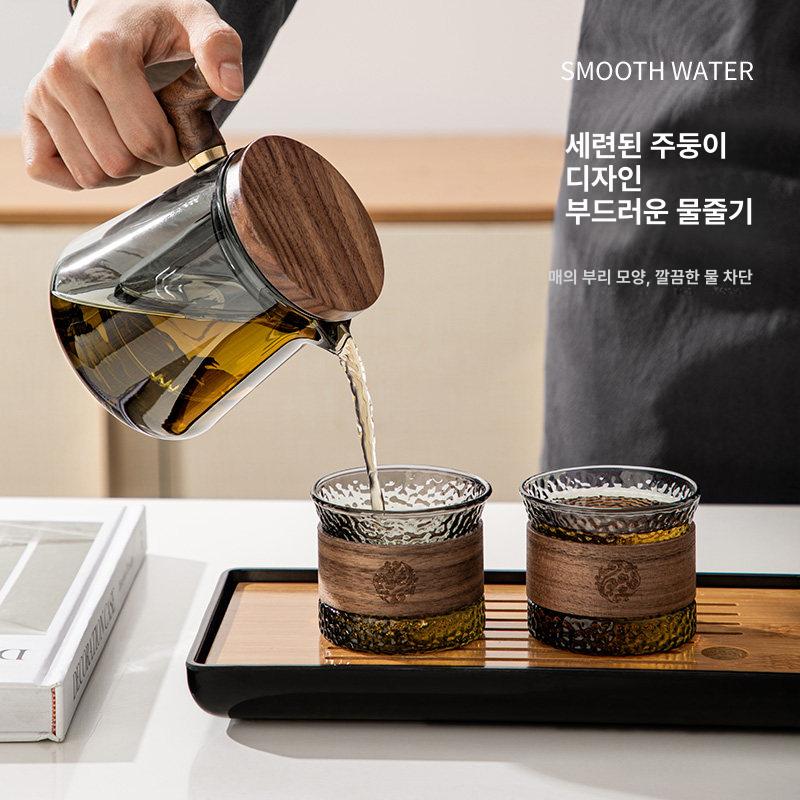 호두나무 티팟 세트 500ml 우드 손잡이 찻잔 찻잔받침 다기 차용품 - 상세 이미지 3