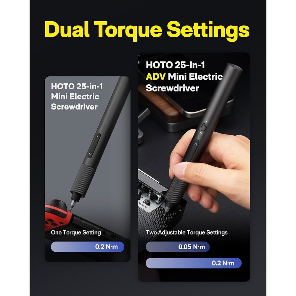 HOTO 25-in-1 ADV 미니 전기 드라이버, LED 및 듀얼 토크가 장착된 정밀 드라이버 세트, 기술자, 엔지니어 DIY 전자 제품을 위한 전문 수리 도구 - 상세 이미지 2