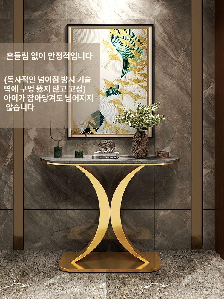 슬림 현관 장식장 호두색 입구 수납 콘솔 테이블 조립형 좁은 거실 캐비닛 - 상세 이미지 2
