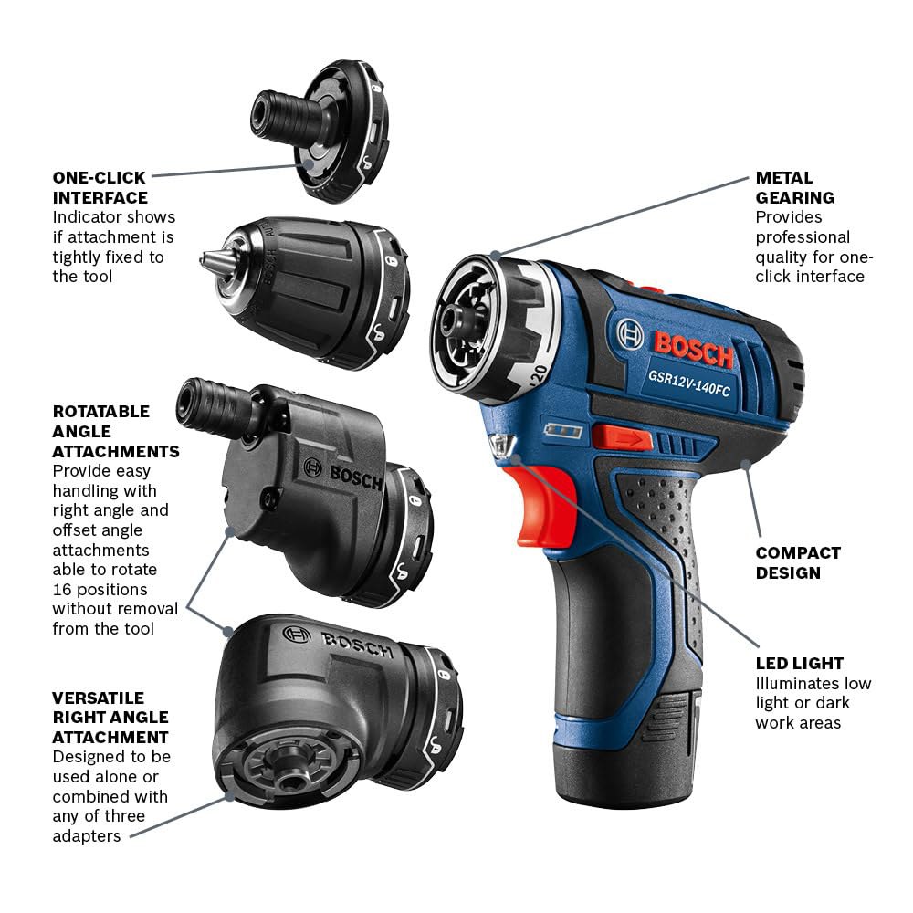 Bosch GSR12V-140FCB22 12V Max 드릴/드라이버, 5-In-1 Flexiclick 시스템 및 (2) 2.0Ah 배터리 장착 - 상세 이미지 3