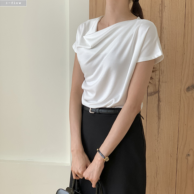디아 드레이프넥 루즈핏 반팔 블라우스 4col 여름 봄 캡소매 티셔츠 텐셀 단정 제이플로우 이미지 6
