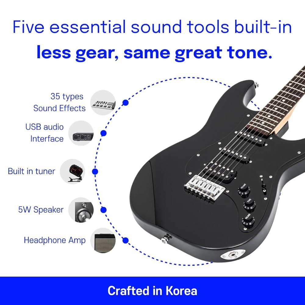 PEOZ 일렉트릭 기타, 35개의 음향 효과가 있는 스마트 디지털 내장 튜너, USB 인터페이스, 5W 스피커, (딥 블랙) Deep Black - 상세 이미지 3