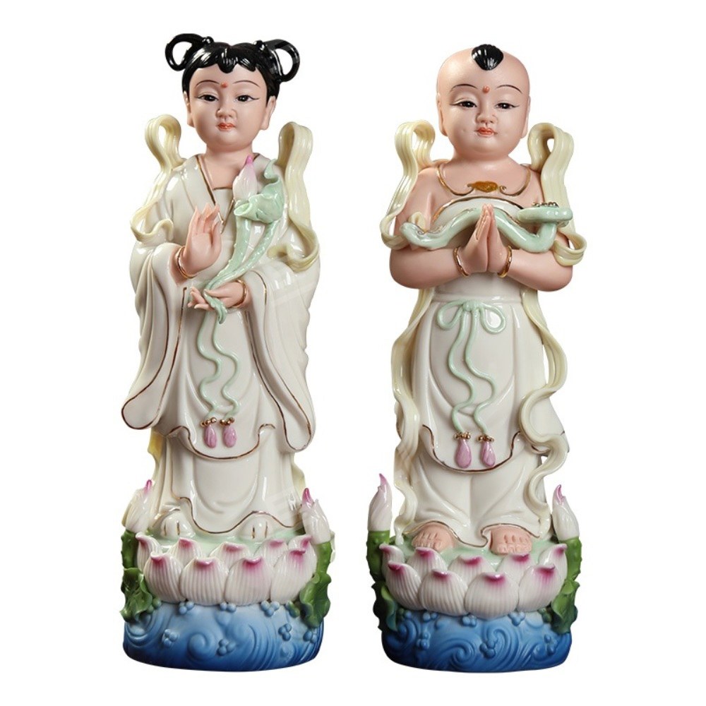 포대화상 불교용품 장식 석가모니 재물 동자상 지장보살 고대 동상 인치 인테리어 재물을 1 D01039A 8인치 금동옥녀옥홍자 - 상품 이미지
