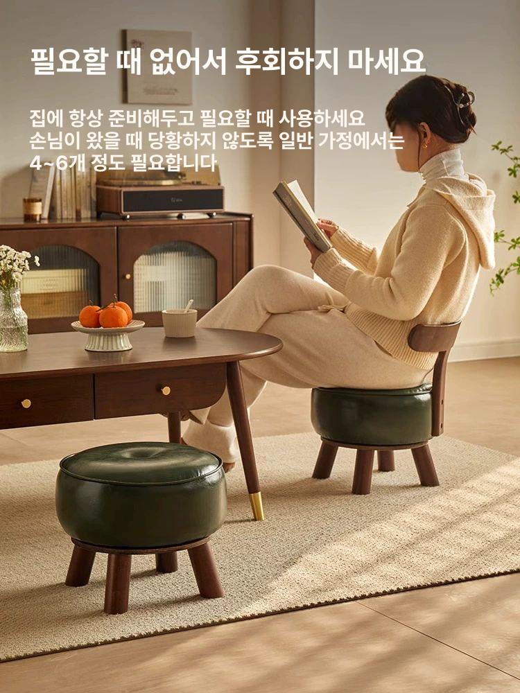 원목 스툴 의자 현관 인테리어 원형 등받이 나무 디자인 패브릭 좌석 가구 - 상세 이미지 4