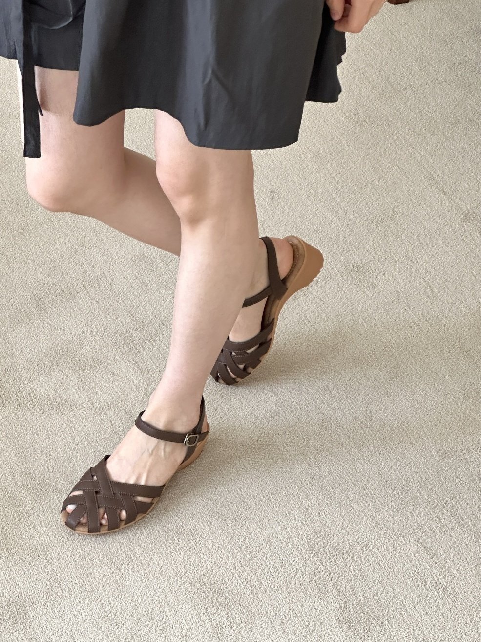 둥근코 위빙 짜임 웨지힐 여름 여성 발목 스트랩 샌들 5cm 이미지 7