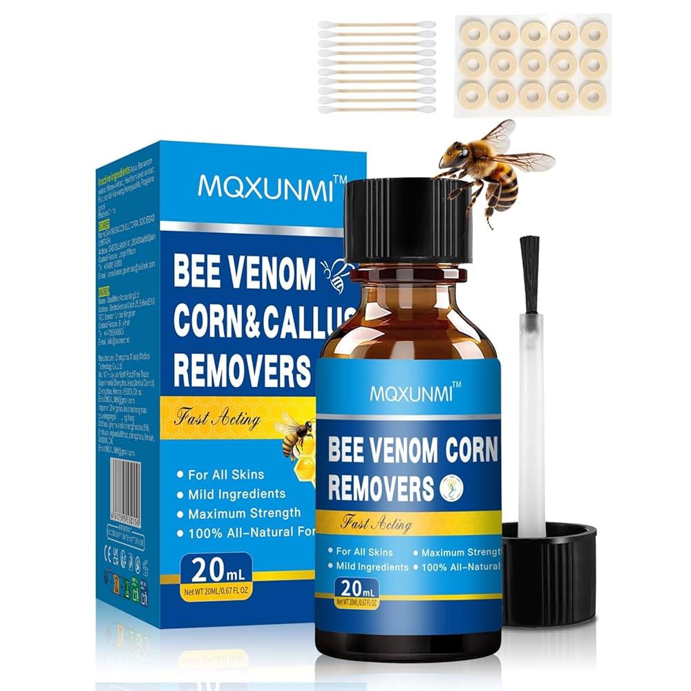 MQXUNMI 벌독 사마귀 제거제, 발 빠르게 작용하는 발용 20ML 액체 옥수수 제거제 발가락용, 엑스트라 스트렝스 사마귀, 및 굳은살 쿠션으로 안전한 관리 - 상품 이미지