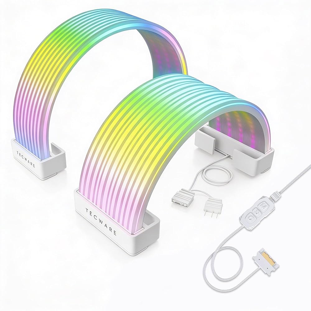 TECWARE Flex RGB 케이블 커버 키트 화이트 동기화가 8핀/16핀 PSU GPU와 24핀 ARGB 조명 5V 있는 호환 연장 3핀 케이블용 및 PC 마더보드 - 상품 이미지