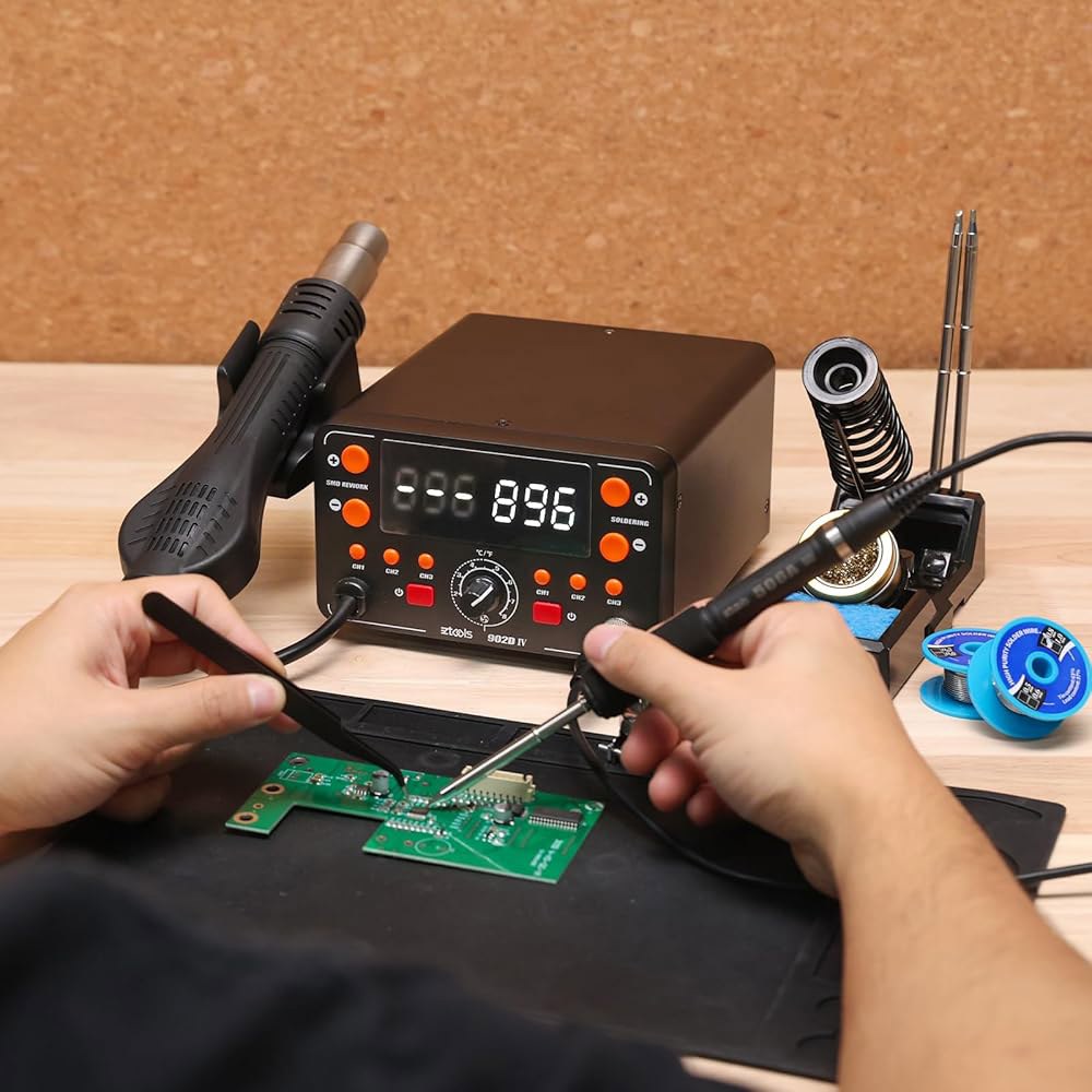 EZTOOLs 902D IV T12 열풍 납땜 스테이션 2-IN-1 키트, 초대형 디스플레이, 소형 실리콘 작업 매트, 팁 2개, 어리버리 핀셋 2개 포함 - 상세 이미지 2