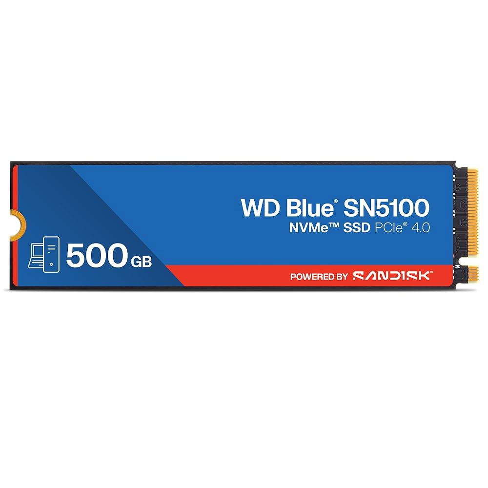 WD Blue SN5100 500GB NVMe SSD - M.2 2280, PCIe Gen 4.0, 내장 솔리드 스테이트 드라이브 읽기 속도 최대 6,600MB/s, PC/노트북용 - 상품 이미지