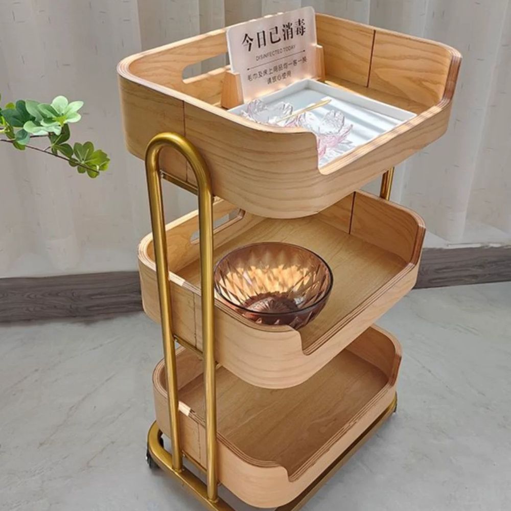 빈티지 인테리어 서빙카트 선반 원목트롤리 엔틱 웨건 왜건 이동식카트 수납 바퀴 - 상품 이미지