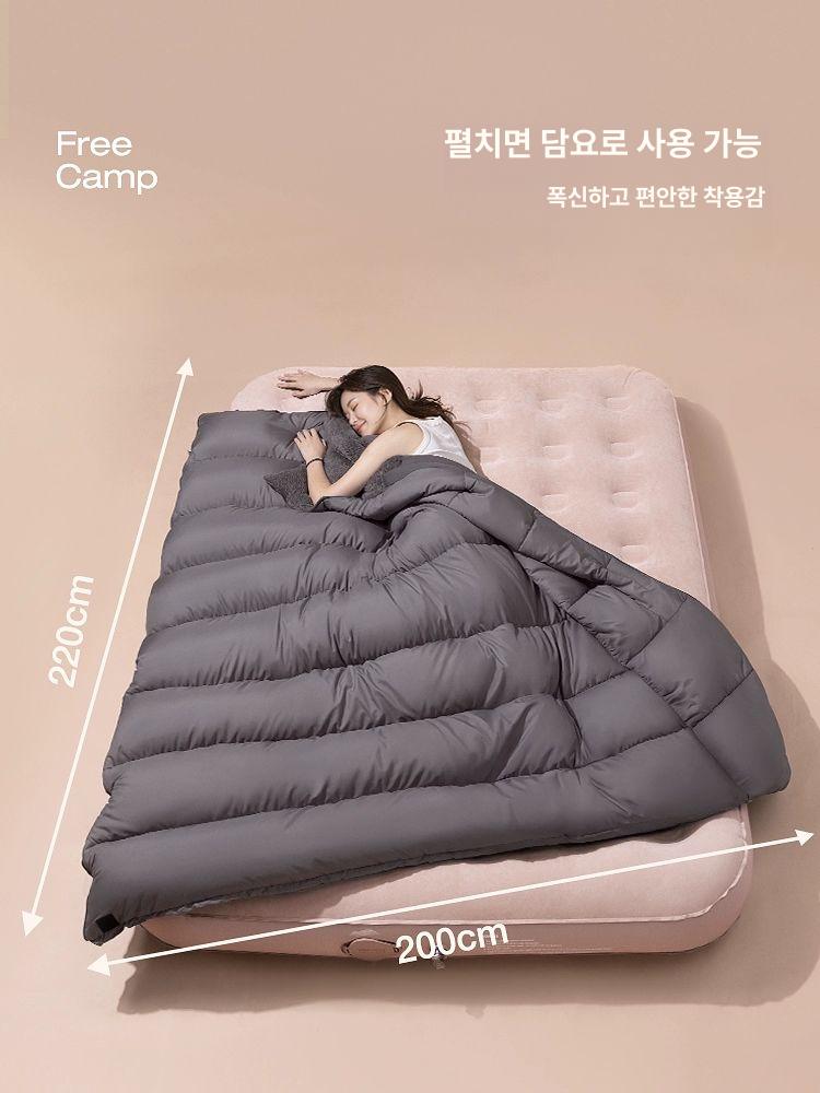 초대형 와이드 침낭 겨울용 방한 성인 벨벳 캠핑 이불 텐트침구 넓은 - 상세 이미지 4