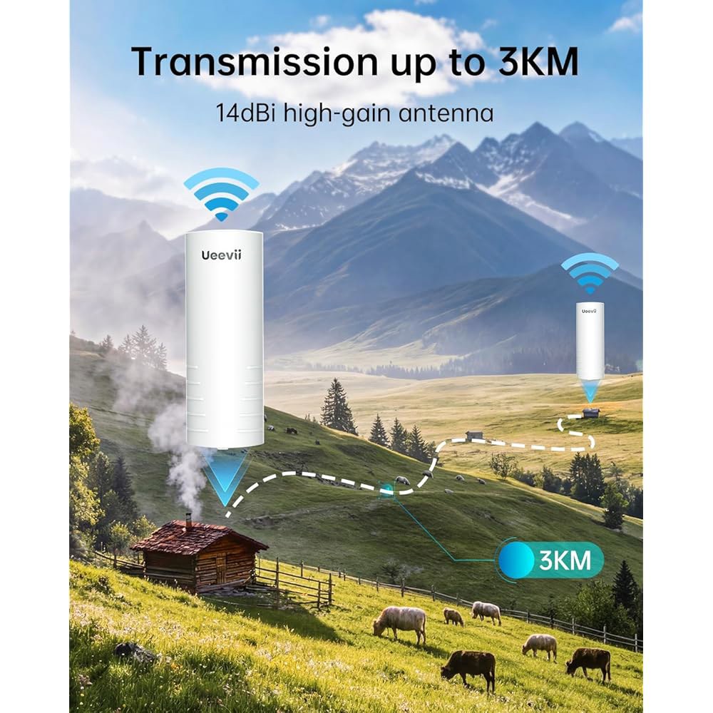 UeeVii 무선 브리지 포인트 투 아웃도어 CPE452Kit, AX3000 WiFi 라우터, 조절 가능한 폴 마운트, 5.8G 3KM 범위 와이파이 PtP/PtMP, 스타링크와 - 상세 이미지 3