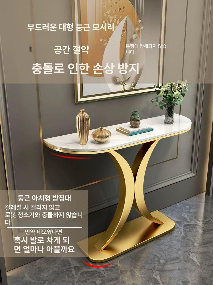 슬림 현관 장식장 호두색 입구 수납 콘솔 테이블 조립형 좁은 거실 캐비닛 - 상세 이미지 3