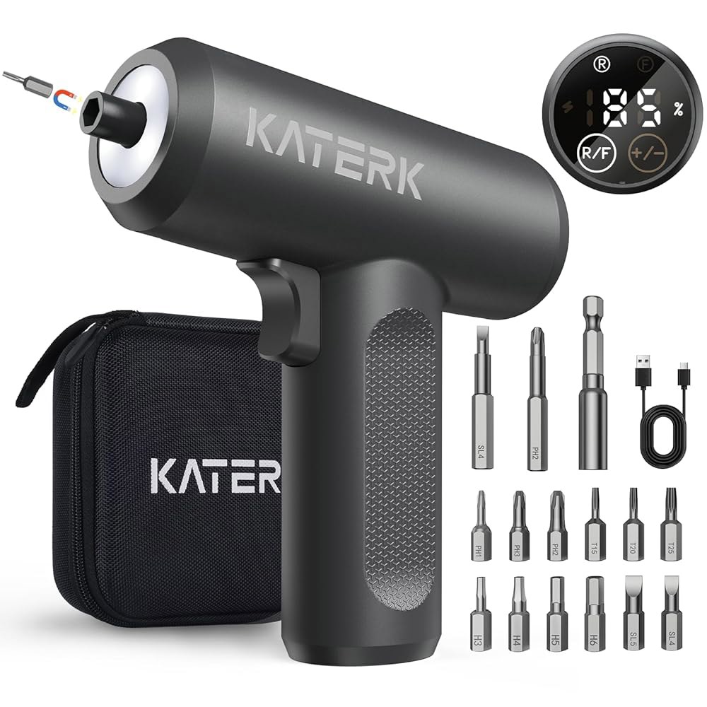 전기 드라이버 세트 - 4V 무선 충전식 2500mAh 5 토크 설정 전원 250RPM 5N m Max 가구 수리 도구 LED, 15 S2 금속 비트, 1/4인치 헥스 - 상품 이미지