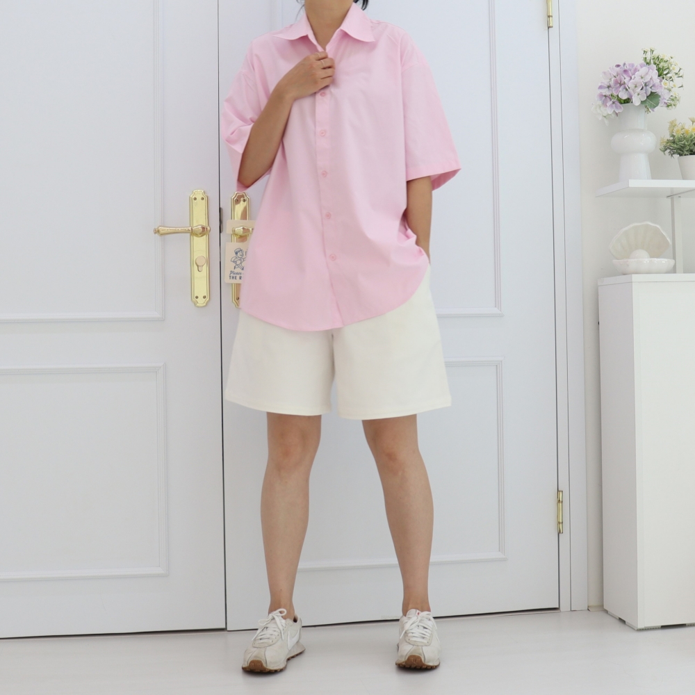 빅사이즈 여름 바스락 코튼 반팔 남방 시원한 쿨링 박시 오버핏 셔츠 화이트 민트 NB-7 - 상세 이미지 2