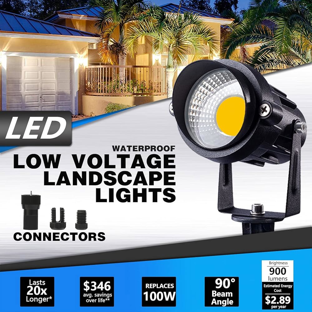SUNVIE 24 팩 저전압 경관 조명 LED 12W 조명, 커넥터 AC/DC 12V-24V 야외 스포트라이트 IP65 방수 트리 플래그 마당 정원 경로를 위한 따뜻한 흰색 - 상세 이미지 2