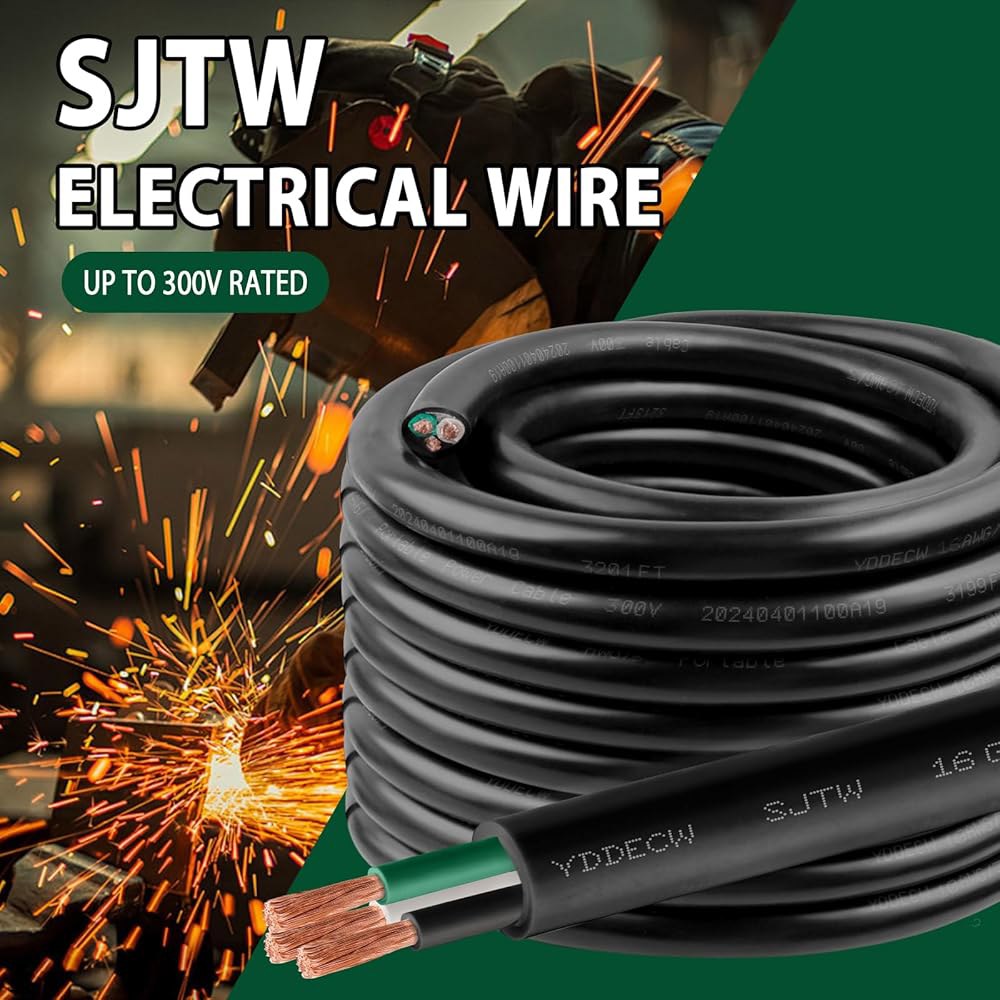 YDDECW 100피트 16/3 16 AWG SJTW 300V 와이어(3 도체) - 모터 리드, 배터리 충전기 및 기계용 자외선 차단 재킷이 있는 게이지 케이블 3 도체 전선 - 상세 이미지 2