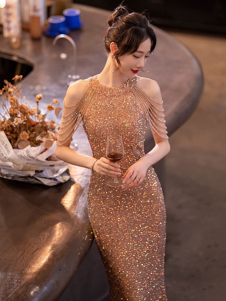연말 반짝이이브닝드레스 파티복 파티룩 원피스 스팽글 공연 발표회 파티드레스 - 상세 이미지 2