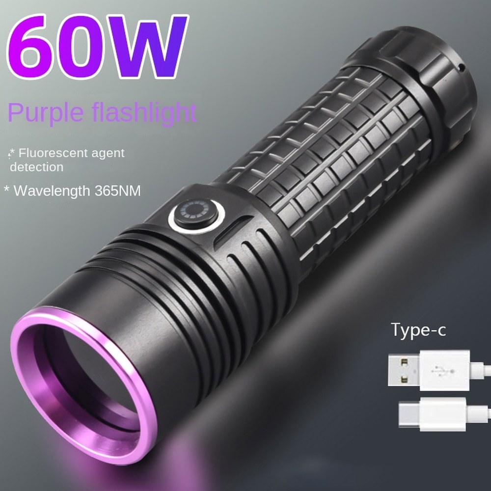 곰팡이측정기 60W 365NM 26650 UV Type c 손전등 고전력 방수 휴대용 토치 충전식 linternaUV 300W 단일전기 패키지 - 상세 이미지 2