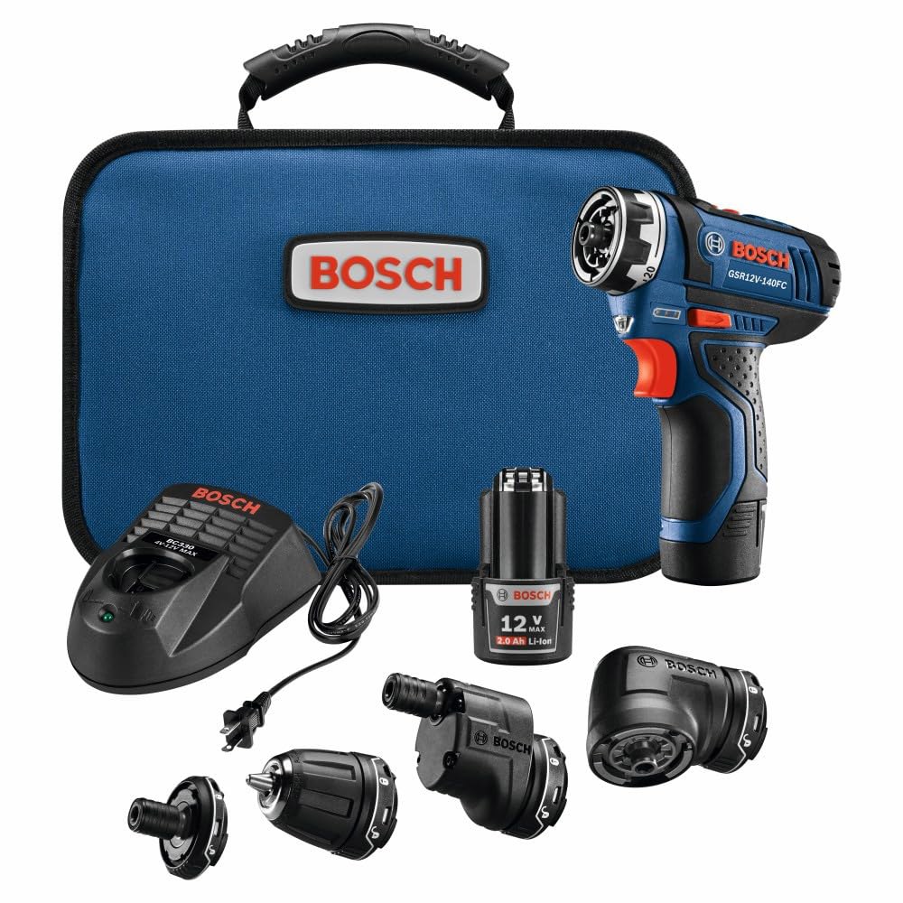Bosch GSR12V-140FCB22 12V Max 드릴/드라이버, 5-In-1 Flexiclick 시스템 및 (2) 2.0Ah 배터리 장착 - 상품 이미지