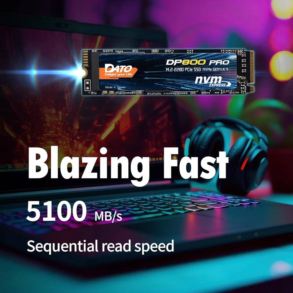 게임 및 크리에이터를 위한 DATO M.2 2280 SSD 512GB, PCIe Gen4 x 4 NVMe 내장 솔리드 스테이트 드라이브, 데스크톱 노트북과 호환, 최대 5100 - 상세 이미지 3