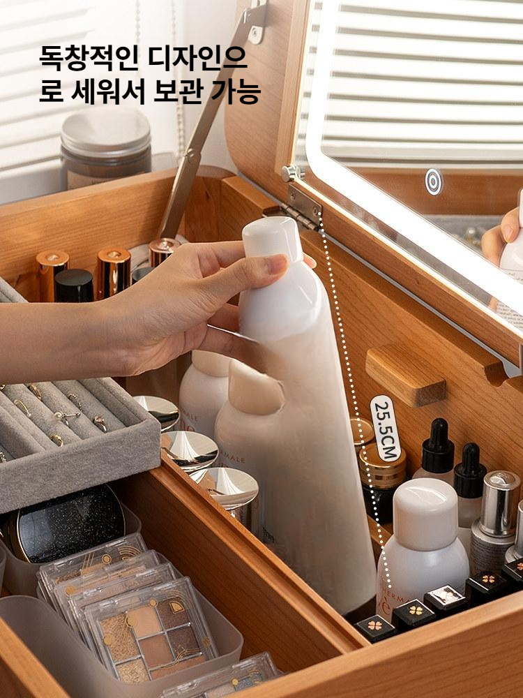 수납형 원목화장대 침실 조명 콘솔 확장형 수납화장대 엔틱 서랍장 거울포함 메이크업 - 상세 이미지 2