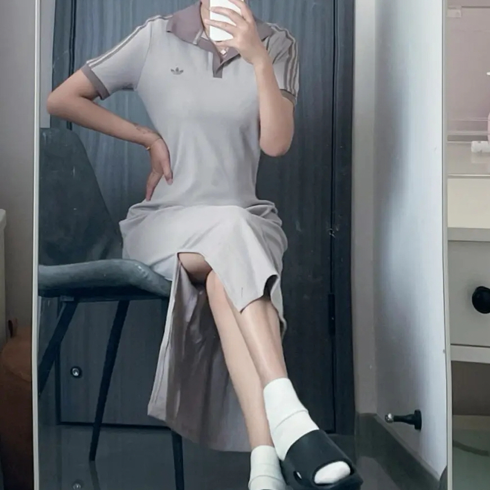 아디다스 오리지널 3S 폴로 카라 롱 원피스 브라운 KY5699 - 상세 이미지 2