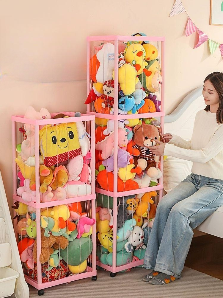 인형보관함 봉 형 랙 정리 수납 원목 소품 지 인형 대형 보관함 육아필수템 그물형 박스 - 상품 이미지