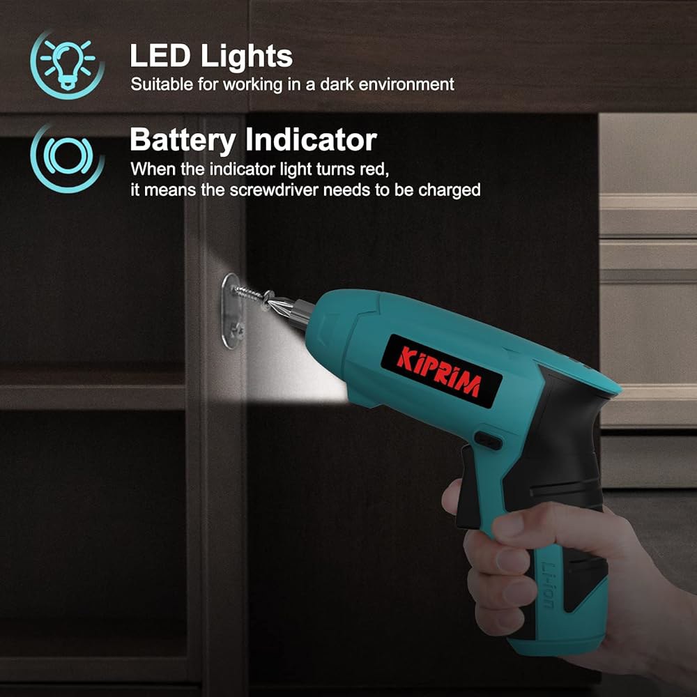 소형 4V 전기 드라이버, 충전식 배터리, LED 전면 조명 및 가정용 DIY 블루용 Kiprim ES3 무선 드라이버 도구 Blue - 상세 이미지 3