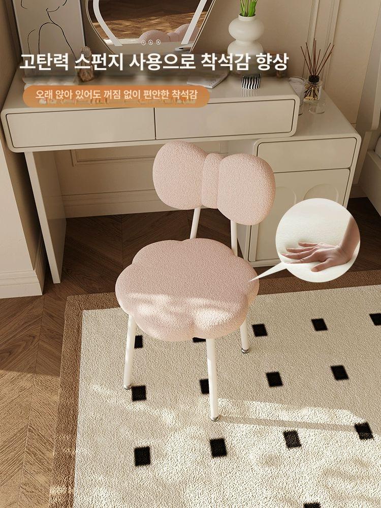 인테리어 양털리본의자 패브릭 화장대 스툴 등받이 뽀글이 리본양털의자 리본체어 - 상세 이미지 4