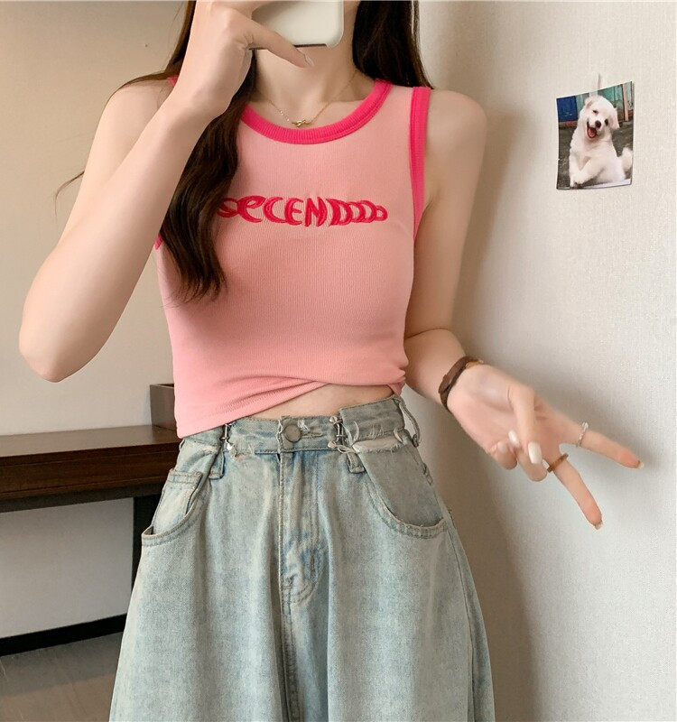 숏 크롭 민소매 마린룩 여름시즌 슬림 티셔츠 - 상세 이미지 5